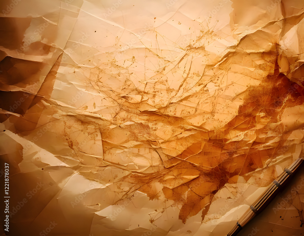 Poster wrinkled and stained paper with a wooden tool, creating a textured and aged background