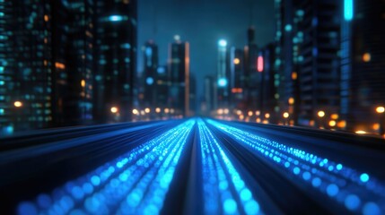 Naklejka premium Futuristic City Nightscape: Glowing Highway