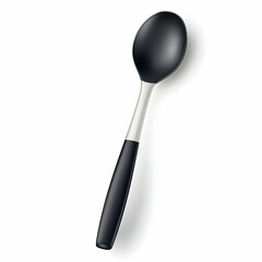 Black silicone spoon on white background, kitchen utensil