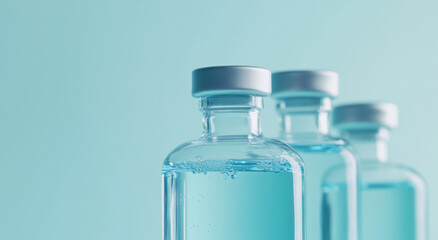 Several transparent glass vials containing clear liquid