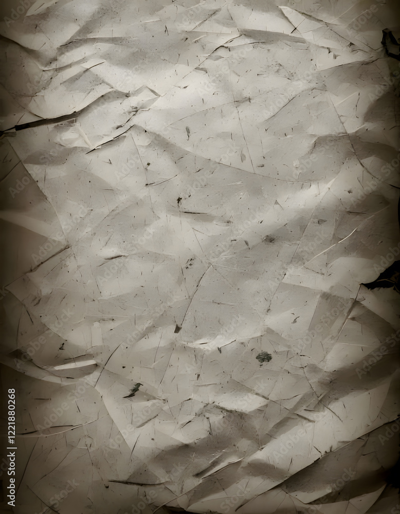 Poster crumpled and textured paper with dark edges and various creases. aged and distressed appearance