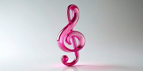 Pink Glass Music Clef 3D Render Minimalist White Background - Abstract Music Symbol