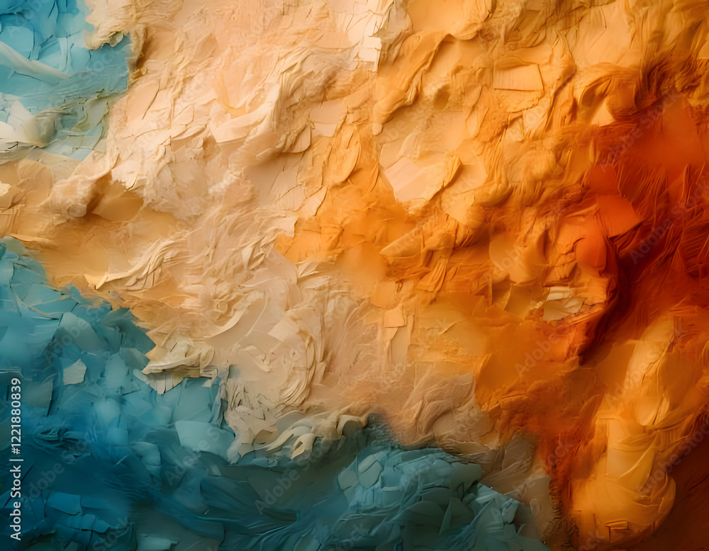 Aufkleber textured abstract with blended teal, cream, and orange hues, creating a dynamic and layered composit