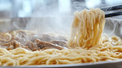 Steaming Bowl of Delicious Noodles with Meat