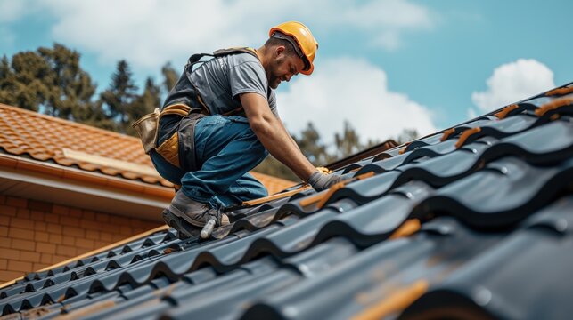 A roofer working on the roof repair of a home