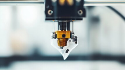 A close-up of a high-precision 3D printer nozzle with intricate mechanics and fine details, clean and focused view, Minimalistic style
