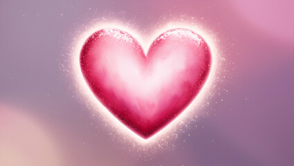 Obraz premium A heart-shaped illustration glowing softly with a radiant pink hue, surrounded by tiny shimmering sparkles like fairy dust