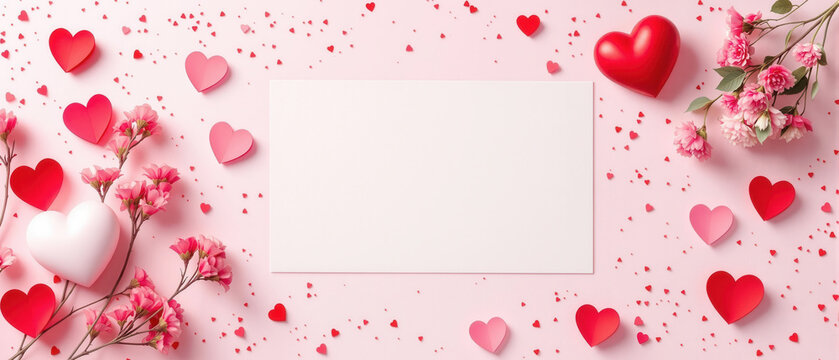 Beautiful hearts and flowers banner card