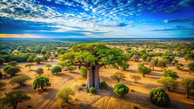 Senegal Safari Drone Photography: Bandia Reserve Baobab Trees, Wildlife Aerial View