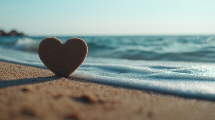 Fototapeta premium Heart drawn in sand on beach with waves approaching