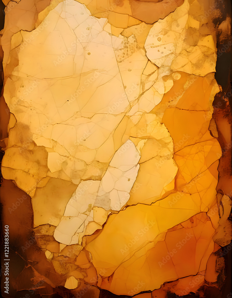 Poster fragmented and layered texture with irregular shapes and cracks, resembling broken stone or geologic