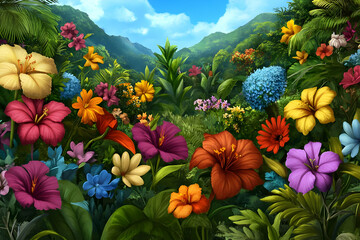 Vibrant Tropical Flower Illustration