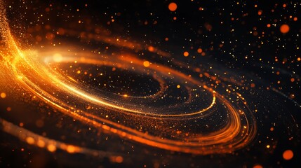 Obraz premium Abstract swirling golden light particles in dark space