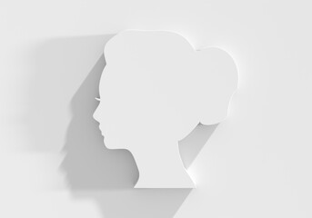 Young woman face side view icon. Elegant silhouette of a female head. Avatar profile sign. 3D render
