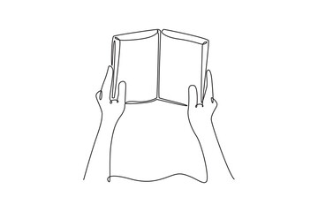 Book reading concept. Single line draw design vector graphic illustration.