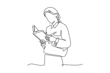 Book reading concept. Single line draw design vector graphic illustration.