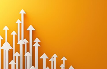 Conceptual white arrows on orange for technological progress.