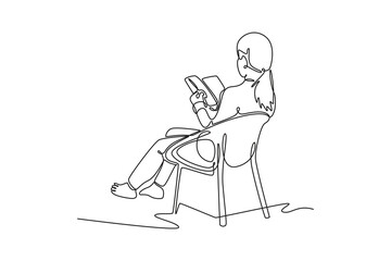Book reading concept. Single line draw design vector graphic illustration.