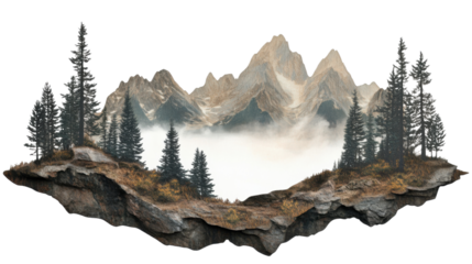 Mountain landscape on transparent background