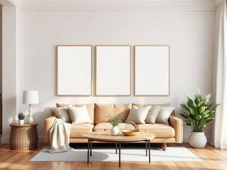 A mockup of wall art in a cozy living room with a natural aesthetic, living room, natural, house