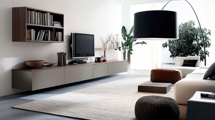 Modern Minimalist Living Room Design with Sleek Furniture and Stylish Decor Interior 3D Render