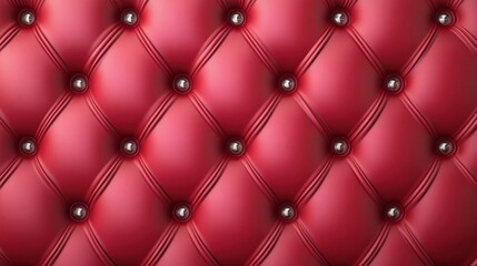 Elegant Red Upholstered Wall with Tufted Design and Silver Buttons