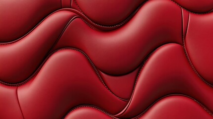 Fototapeta premium Red Leather Texture with Curved Patterns and Stitching Detail