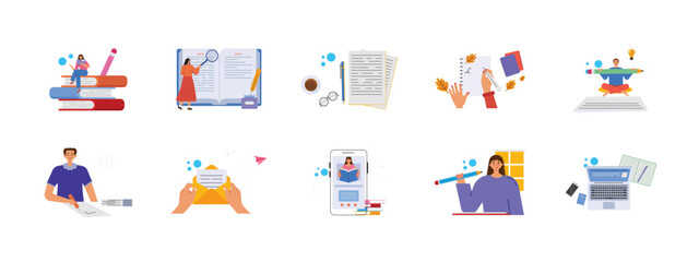 Writer set illustration. Flat vector illustration
