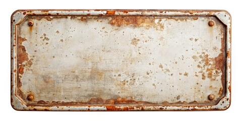 Vintage Metal Sign Isolated on White Background - Drone Photography, Rustic Decor, Antique Aesthetic, Textured Design, Minimalist Style, Retro Advertising, Blank Signage, Industrial Charm