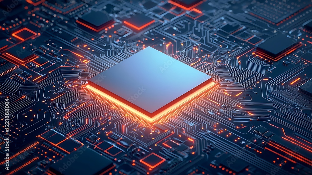 Poster futuristic microchip on circuit board background
