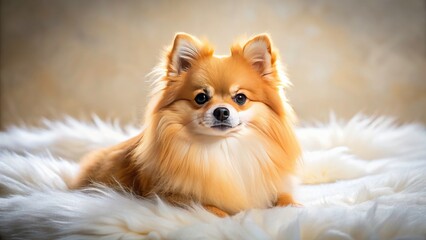 Vintage Pomeranian Spitz, White Fur, Pet Photography, Retro Dog Portrait, Fluffy Dog