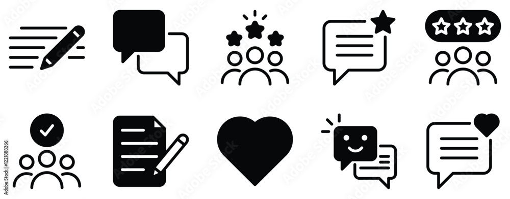 Poster feedback icon set responsive solid style collection for reviews and insights