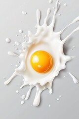 Realistic Milk Splatters with Egg Yolk Centered on Gray Background