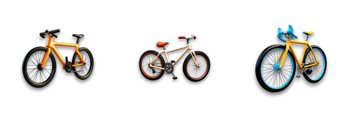 A collection of bicycles isolated on a transparent background