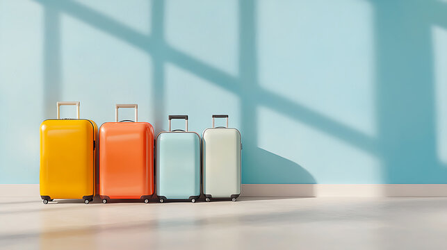Packing for adventure colorful luggage arranged in a bright room travel essentials contemporary space stylish perspective