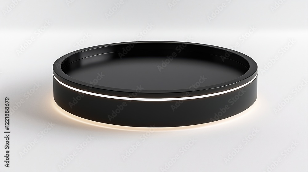 Poster Elegant Black Round Display Platform with Subtle Light Base Ideal for Product Showcase Interior 3D Render