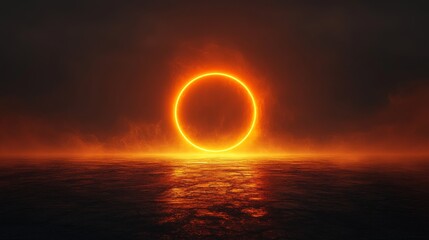 Glowing Ring Above Dark Water Abstract Scene