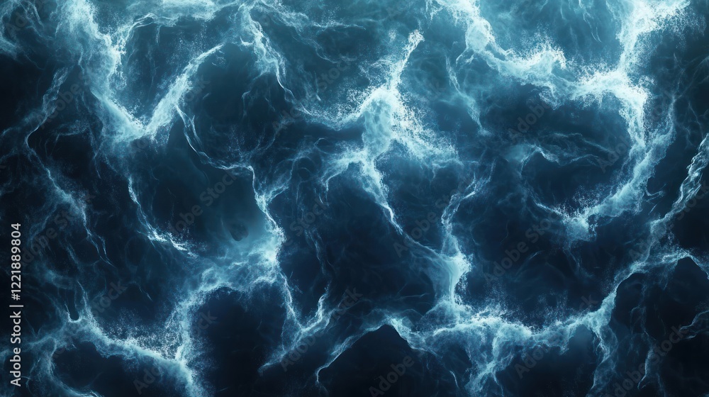 Poster dynamic blue ocean waves, abstract marine texture with turbulent water patterns, 3d rendering
