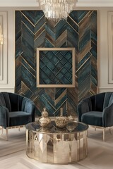 Elegant Living Room Interior Design with Teal Gold Decor Interior 3D Render