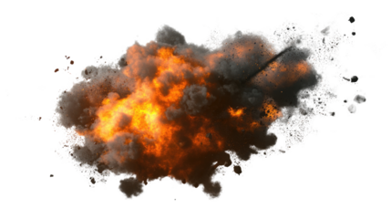 Fiery Explosion: A dramatic close-up of a fiery explosion, with intense orange and yellow flames engulfing dark smoke and debris. Perfect for action scenes or disaster movies.