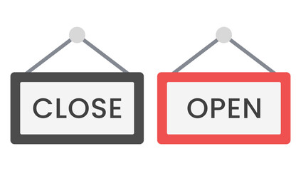 Open and closed sign board vector icon set isolated on white background.