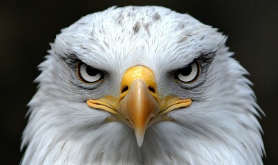 Fototapeta premium Intense Bald Eagle Close-up Portrait on Dark Background