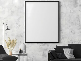 Modern Minimalist Living Room Interior Design with Blank Frame Interior 3D Render
