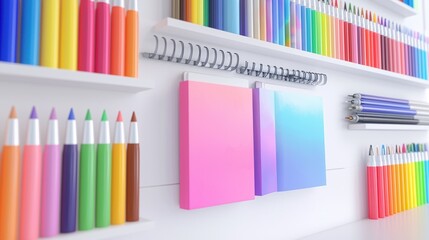 Obraz premium Colorful Art Supplies on White Shelves