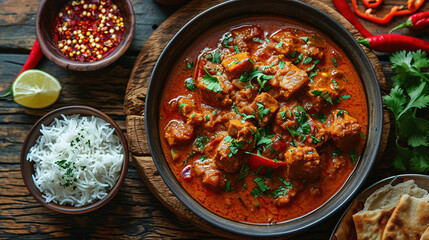 meat curry and rise in bowl table 