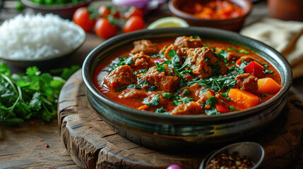 meat curry and rise in bowl table 