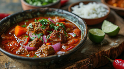 meat curry and rise in bowl table 