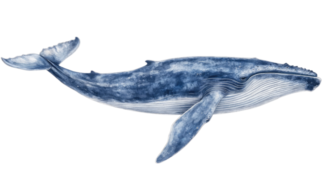 Majestic Humpback Whale: A side view of a magnificent humpback whale, its powerful body gracefully gliding through the ocean depths, showcasing its distinctive  blue-gray coloration and enormous size.