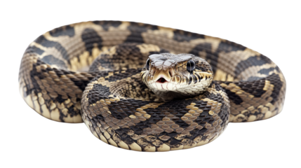 Close-up of a  Python: A detailed close-up of a python, revealing its intricate scales and hypnotic gaze. The reptile's coiled posture exudes a sense of both power and tranquility.