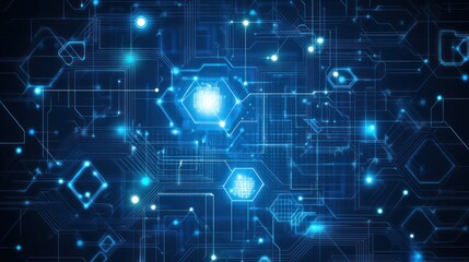 Fototapeta premium Glowing blue circuit board with network of connections. Use for technology background